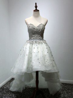 Asymmetrical Sweetheart Tulle with Pearl Detailing Gorgeous Prom Dresses #DS020102094