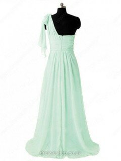 Different Sage Chiffon Sweep Train Ruffles One Shoulder Bridesmaid Dresses #DS01012805