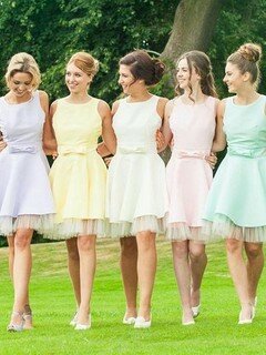 Short/Mini A-line Satin Tulle with Bow Open Back Bridesmaid Dresses #DS01012816