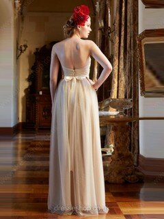 Exclusive Sweetheart Tulle Sashes / Ribbons Floor-length Champagne Bridesmaid Dress #DS01012850