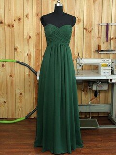 A-line Sweetheart Chiffon Ruffles Ladies Dark Green Bridesmaid Dress #DS01012894