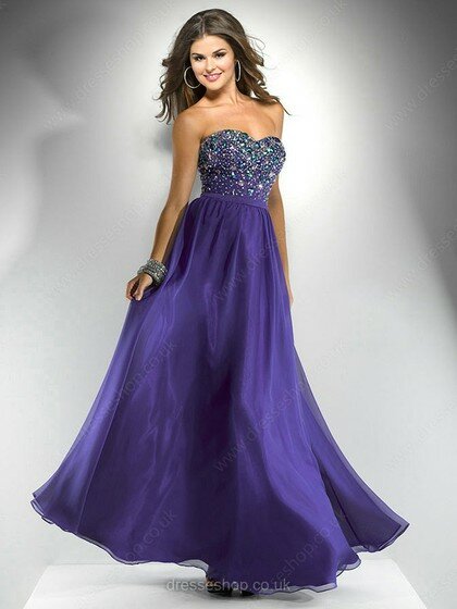 Chiffon with Crystal Detailing Modest Sweetheart Purple Prom Dresses #02011902