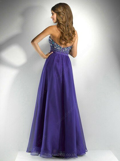Chiffon with Crystal Detailing Modest Sweetheart Purple Prom Dresses #02011902