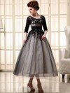 Ball Gown Scoop Neck Satin Tulle Appliques Lace 1/2 Sleeve Prom Dress #02071720