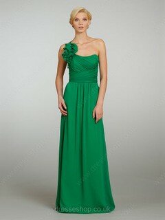 Open Back Sheath/Column Green Chiffon Ruffles One Shoulder Bridesmaid Dress #01011522