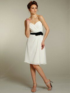 White Chiffon Knee-length Sashes / Ribbons Sweetheart Bridesmaid Dresses #01011545