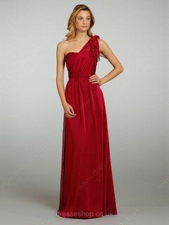 One Shoulder Red Elegant Chiffon Ruffles Sheath/Column Bridesmaid Dress #01011569