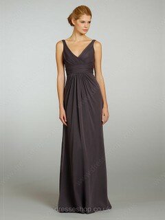 Sheath/Column V-neck Chiffon Floor-length Ruffles Bridesmaid Dresses #01011575