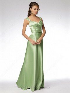 Green V-neck Satin Ruffles Floor-length Discounted Bridesmaid Dress #01011628