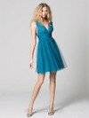 A-line Straps Tulle Short/Mini Ruched Bridesmaid Dresses