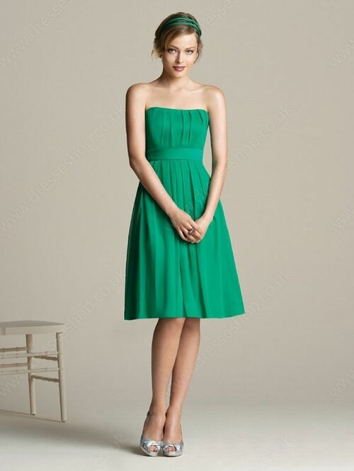 Strapless Hunter Gorgeous Chiffon with Sashes / Ribbons Knee-length Bridesmaid Dress #01011716