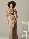 Sheath/Column One Shoulder Satin Floor-length Ruched Bridesmaid Dresses #01011730