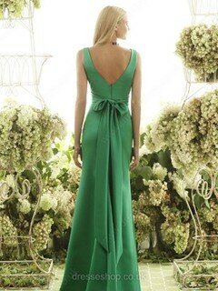 Hot Sheath/Column V-neck Satin with Bow Green Bridesmaid Dress #01011741