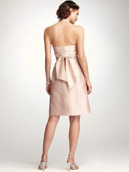 Open Back Elegant Halter Taffeta Sashes / Ribbons Knee-length Bridesmaid Dress #01011762