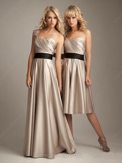 Famous Satin Floor-length with Sashes/Ribbons One Shoulder Bridesmaid Dress #01011764