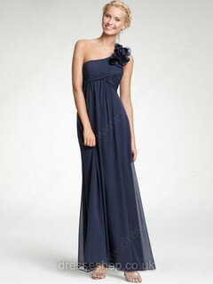 Different One Shoulder Dark Navy Chiffon Ruffles Ankle-length Bridesmaid Dresses #01011766