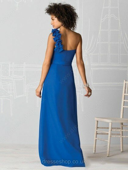 One Shoulder Royal Blue Chiffon with Ruffles A-line Beautiful Bridesmaid Dresses #01011789