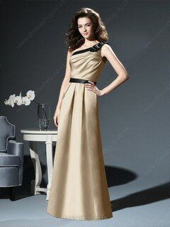 A-line One Shoulder Satin Sashes/Ribbons Champagne Bridesmaid Dresses #01011870