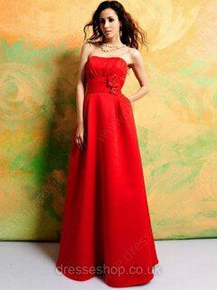 Perfect Floor-length Red Satin Flower(s) Empire Bridesmaid Dress #01011917