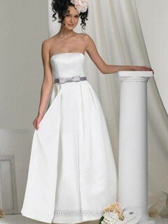 Modest Strapless White Satin Sashes / Ribbons Ankle-length Bridesmaid Dresses #01011969