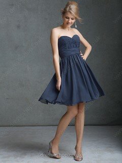 Dark Navy Sweetheart Chiffon Ruffles Short/Mini Simple Bridesmaid Dresses #01012052