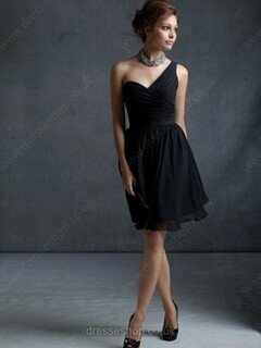 Summer Black Chiffon Ruffles Short/Mini One Shoulder Bridesmaid Dress #01012054