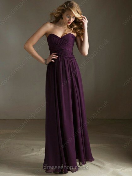 Grape Sweetheart Chiffon Ruffles Vintage Ankle-length Bridesmaid Dress #01012060