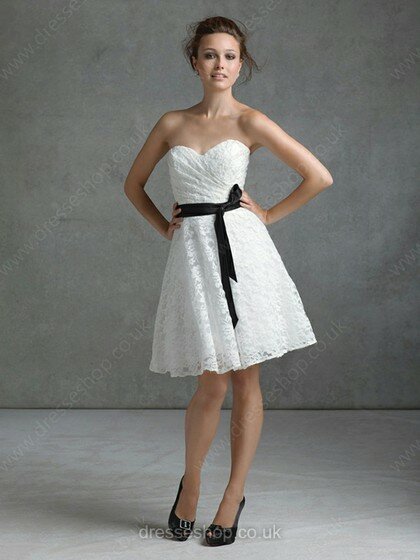 Fashion Sweetheart White Lace Sashes / Ribbons Short/Mini Bridesmaid Dress #01012069