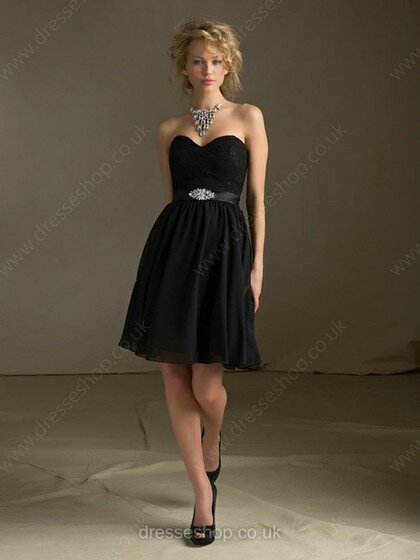 Sweetheart Black Beautiful Chiffon Lace Sashes / Ribbons Short/Mini Bridesmaid Dress #01012075