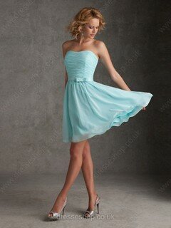 Pretty Blue Sweetheart Chiffon Sashes/Ribbons Short/Mini Bridesmaid Dress #01012080