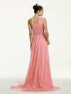 Sweep Train Pink Chiffon Beading Zipper Up at Side Sweet One Shoulder Prom Dress #02011999