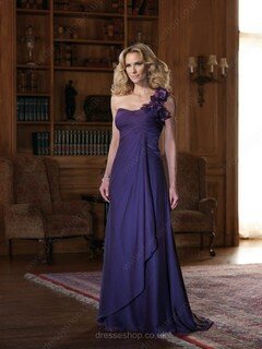 One Shoulder Amazing Chiffon with Flower(s) Grape Sweep Train Mother of the Bride Dress #01021215