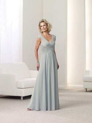 Latest A-line Chiffon with Beading V-neck Gray Mother of the Bride Dresses #01021223