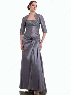 Sheath/Column Vintage Silver Taffeta Appliques Lace Strapless Mother of the Bride Dress #01021286