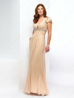 V-neck Chiffon Beading Cap Straps Ankle-length Mother of the Bride Dress #01021297