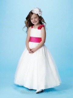 Ball Gown Newest Tulle Sashes/Ribbons Ankle-length White Flower Girl Dresses #01031428