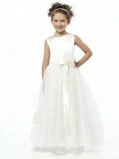 Scoop Neck Tulle with Sashes/Ribbons A-line Exclusive White Flower Girl Dress #01031431