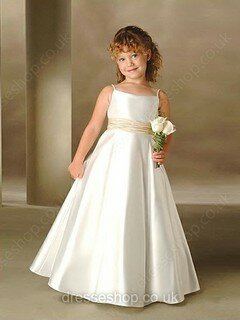 Gorgeous Ivory Taffeta Floor-length Sashes/Ribbons Square Neckline Flower Girl Dresses #01031443