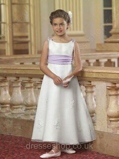 Organza Appliques Lace Different White Scoop Neck Ankle-length Flower Girl Dress #01031444