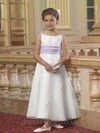 Organza Appliques Lace Different White Scoop Neck Ankle-length Flower Girl Dress #01031444
