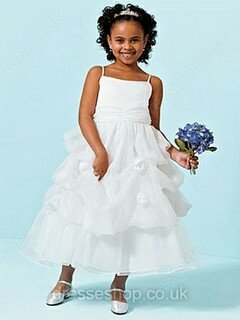 Ball Gown Pick-Ups Organza Spaghetti Straps Vintage Ankle-length Flower Girl Dress #01031450