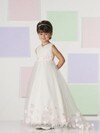 V-neck White Tulle Sashes/Ribbons Good Sweep Train Flower Girl Dresses #01031457