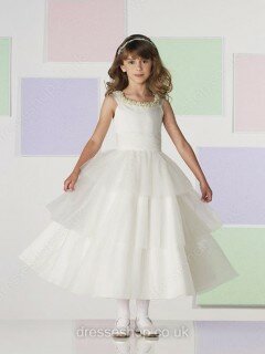 Ball Gown Scoop Neck Tiered Tulle Online Ankle-length Flower Girl Dresses #01031458