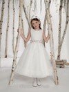 Tulle Ankle-length Sashes/Ribbons Girls White Ball Gown Flower Girl Dress #01031462