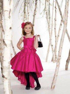 Coolest Ball Gown Fuchsia Taffeta with Bow Asymmetrical Flower Girl Dresses #01031466