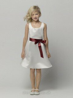 Knee-length Ivory A-line Satin Sashes/Ribbons Gorgeous Flower Girl Dresses #01031477