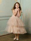 Ball Gown Straps Tulle Tea-length Flower(s) Flower Girl Dresses #01031478