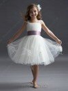 Square Neckline Straps White Tulle Sashes/Ribbons Knee-length Flower Girl Dresses #01031488