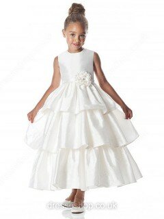 White Ball Gown Taffeta Ankle-length Sashes/Ribbons Girls Flower Girl Dress #01031494
