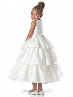 White Ball Gown Taffeta Ankle-length Sashes/Ribbons Girls Flower Girl Dress #01031494